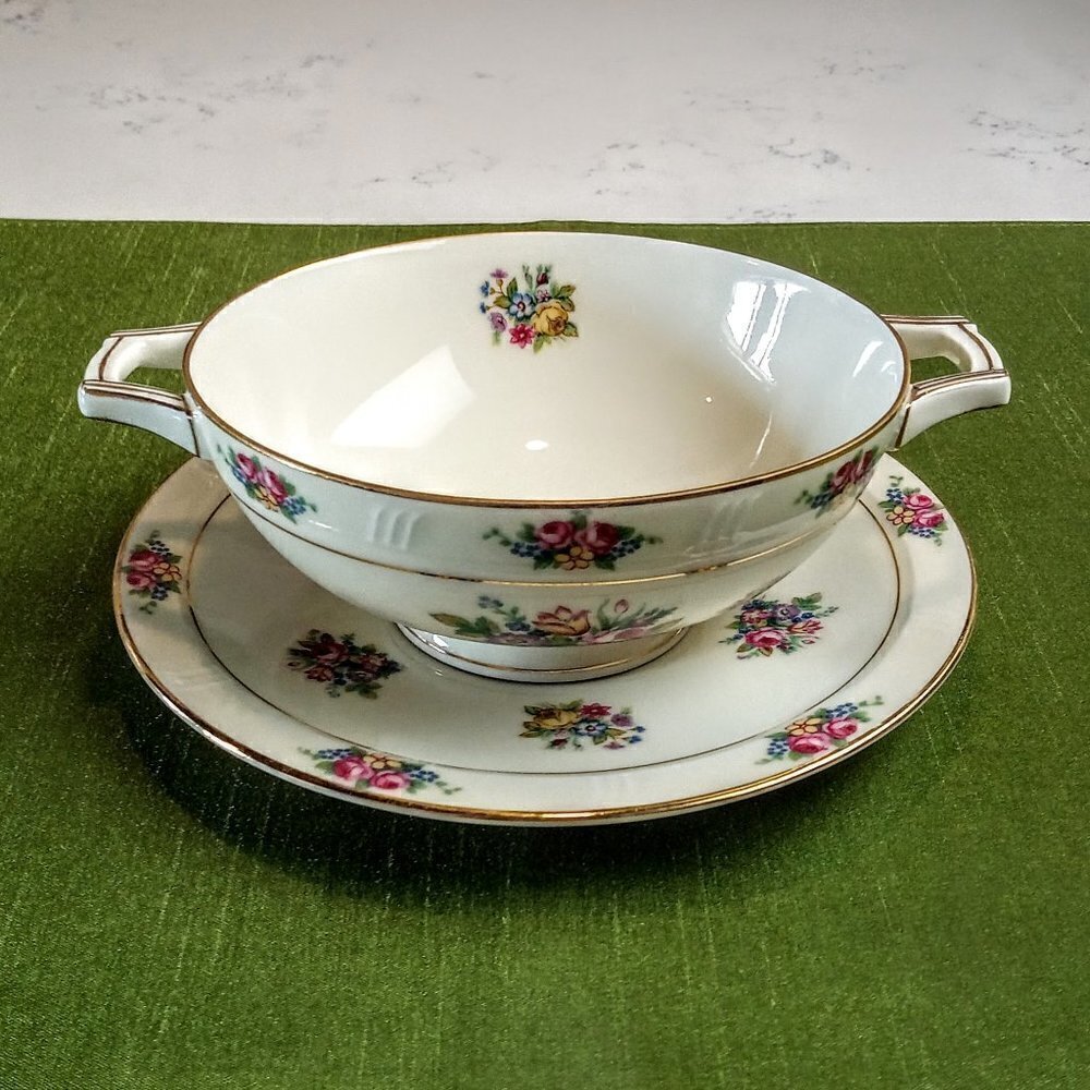 H&C Coronado Footed Cream Soup Bowl & Saucer Set